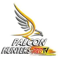 Logo of "Falcon Hunters Pro TV" featuring a stylized falcon with yellow and gray wings above the text.